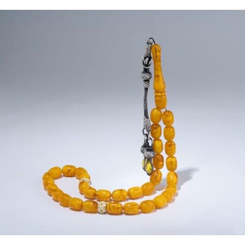 REVIST High Quality Guaranteed 925 Sterling Silver For Men Tassel Amber stone 33 Pcs Rosary size 10mm color: brown, Red, Yelllow