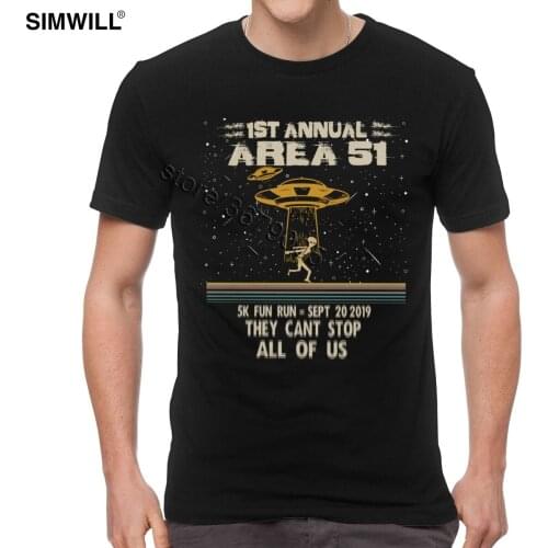 Retro Mens Area 51 Storm T-Shirt Men Short Sleeve Cotton Fun Run Alien UFO Tees Shirts