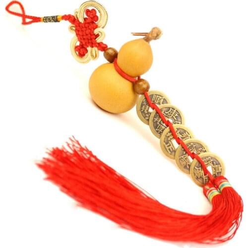 4-6CM 6PCS SETS Natural gourd copper five emperors' coin Chinese knot Small gourd factory wholesale