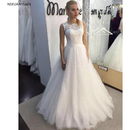 2021 New Lace O-Neck Lace Tulle Boho Cheap Wedding Dresses Summer Beach Bridal Gown Bohemian Wedding Gowns Robe De Mariage