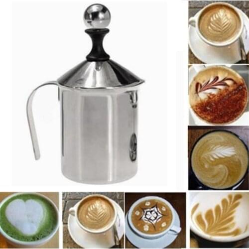 New 400ml Stainless Steel Handheld Milk Frother Cappuccino Coffee Double Froth Pump