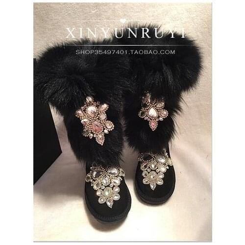 New fur fox fur luxury heavy industry water drill frosted cowhide snow boots and cotton shoes