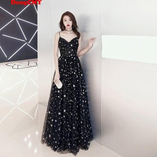 New Long Black Formal Evening Dresses DongCMY Plus Size Robe Party Vestidos Performance V-Neck Women Gown