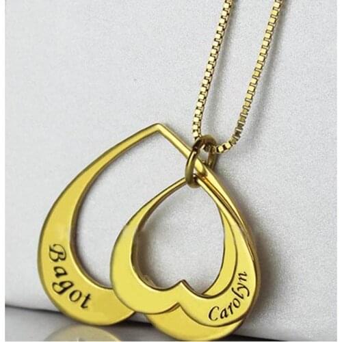Double Engraved Custom Name Heart Necklace Mother & Kids Two Pendants Necklace Customized Family Nameplate Jewelry