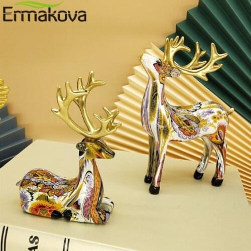 Painted Elk Resin Home Decor Lucky Deer Statue Luxury Style Creative Craft Reindeer Figurines For Living Room, Bedroom, Desktop