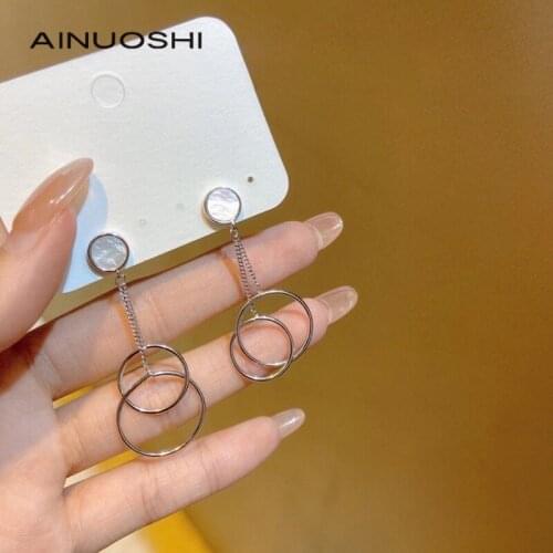 AINUOSHI S925 Sterling Silver 2 Circle Drop Earrings For Women Lady Wedding Engagement Party Fashion Jewelry Earrings Orecchini