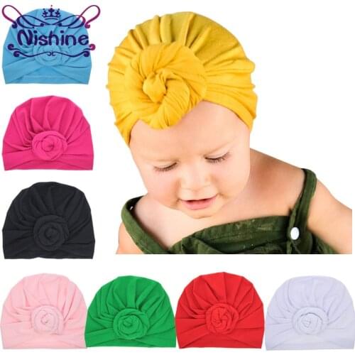 Nishine 8 Colors Newborn Kids Rose Bowknot Soft Cotton Blend Hat Caps Clothes Accessories Christmas Gift