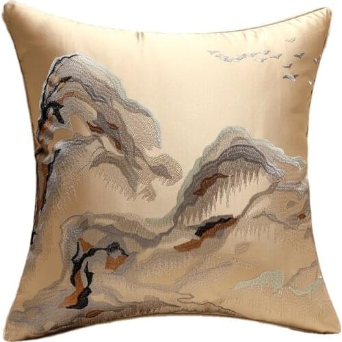 Modern Chinese Style Classical Ink Embroidery Removable And Washable Sofa Bedside Pillow Covers Patio Cushions
