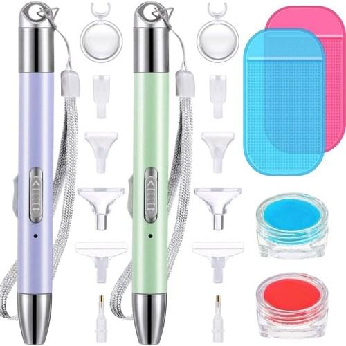 BMBY-2 Pcs Diamond Painting LED Drill Pens with Light 5D Diamond Painting Point Pen with Light Modes 12 Replacement Pen Heads