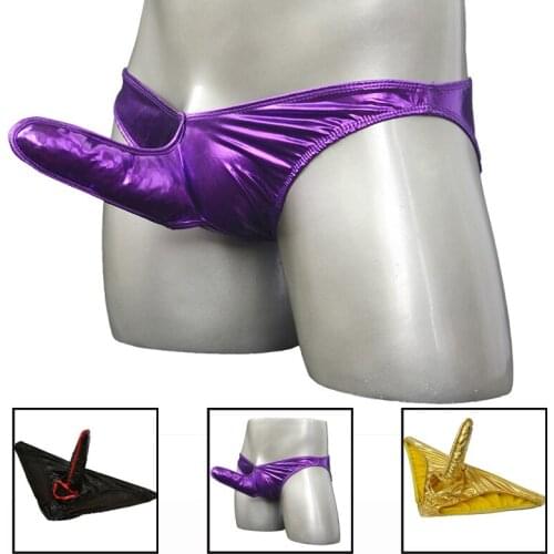 New hot underwear briefs 2019 new Mens low waist sexy mens panties faux leather briefs with penis bag Underwear mens jockstrap