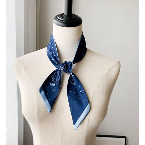 2020 Autumn Narrow Long Neckerchief for women Small twill Silk Scarf Female Korean bags Ribbon Hair Band skinny scarf 90X5cm