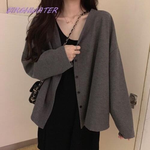 Womens Cardigans Solid Harajuku Vintage Open Stitch Long Sleeve Casual Sweaters Korean Students 2021 Autumn Fashion Tide Jacket