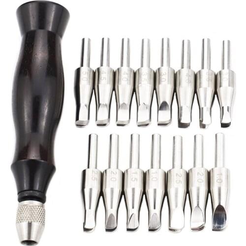 15 styles Ebony Handle Steel Head Leather Groove Presser Tools, PU fabric Edge Creaser, Professional Leather Pressing Line Tool