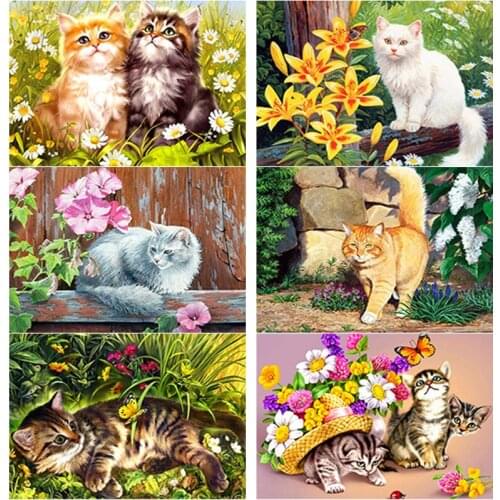 5D DIY Diamond Painting Cute Cat Diamond Embroidery Flower Cross Stitch Crafts Full Square Round Drill Home Decor Manual Gift