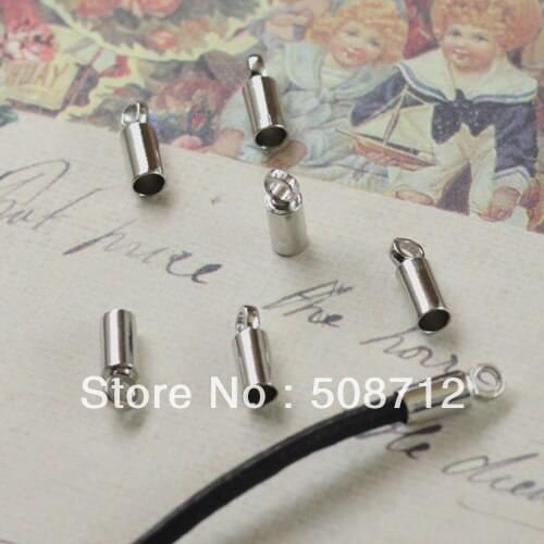 Free shipping!!!!!500pcs/lot nickel Finish Cylinder with Loop Cord Brass End Caps Fit 5mm Leather Cord