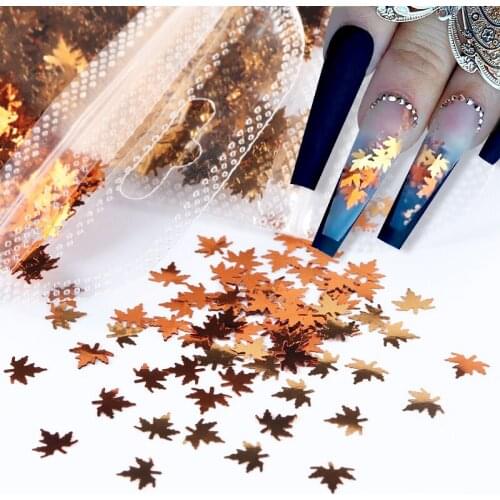 Sparkly Maple Leaf Multicolor Fall Nail Glitter Sequins Gold Leaves Flakes For Nail Art Decorations Winter Xmas Design RK140165