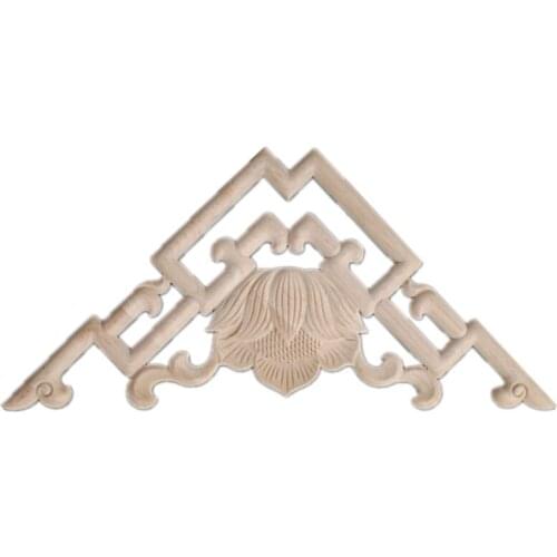 Decorative Wood Appliques Unpainted Wood Oak Carved Wave Flower Onlay Decal Corner Applique for Home Furniture Door Decor Crafts