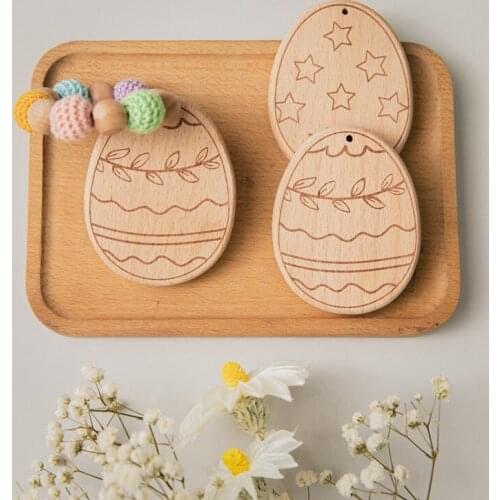 Wooden Rattle Teether Baby Toy Crochet Wooden Bead Easter Egg Teether Nipple Chain Chew Toy Tiny Rod Baby Gift