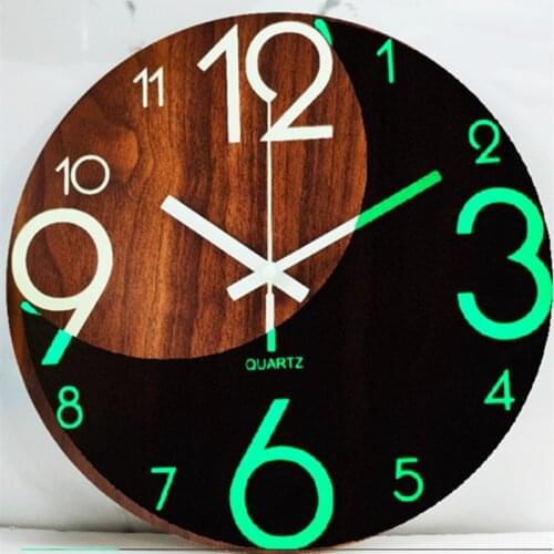 Wooden Wall Clock Luminous Number Hanging Clocks Quiet Dark Glowing Wall Clocks Modern Watches Home Decor Modern Christmas Gift