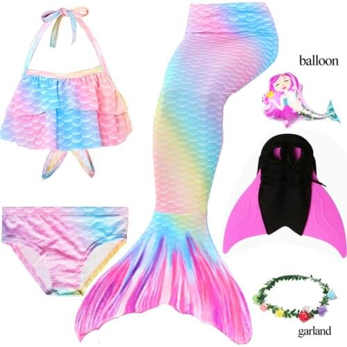 Kids Rainbow Mermaid Tails Swimming Fish Bikini Set Girls Costume Zeemeerminstaart Add Monofin Beachwear Cosplay Dress D74787CH