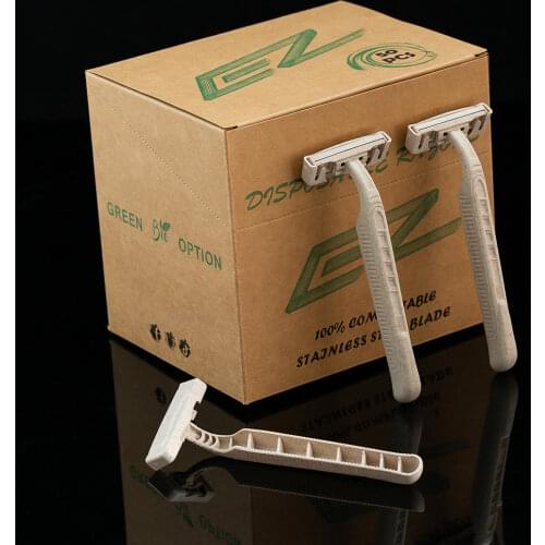 EZ Eco-friendly Disposable Safety Razors with Wheat Straw Handles for Men Shaving Sweden Stainless Steel Blades 50 Pcs/Box