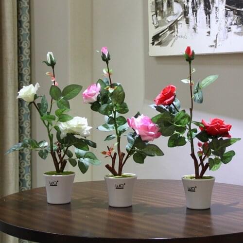 Simulation Rose Silk flowers Potted set Artificial green plants Small bonsai decoration pot culture wedding Home Decor