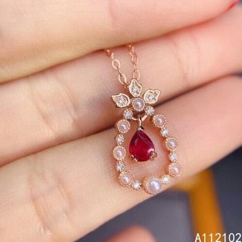 KJJEAXCMY fine Jewelry 925 Sterling Silver Natural Ruby Girl luxury Pendant Necklace Support Test Chinese style with box