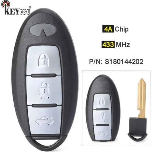 KEYECU 433MHz 4A Chip P/N: S180144202 Smart Remote Car Key Fob for Infiniti Q50 2013 2014 2015 2016 2017 2018