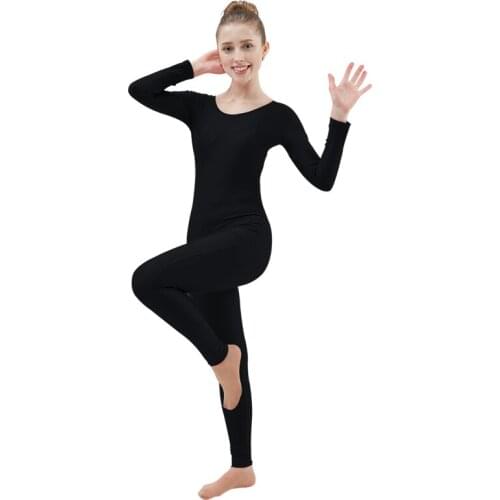 Ensnovo Womens Spandex Bodysuit Long Sleeve Full Body Black Unitard Gymnastics Yoga Sports Jumpsuits Dancewear for Female