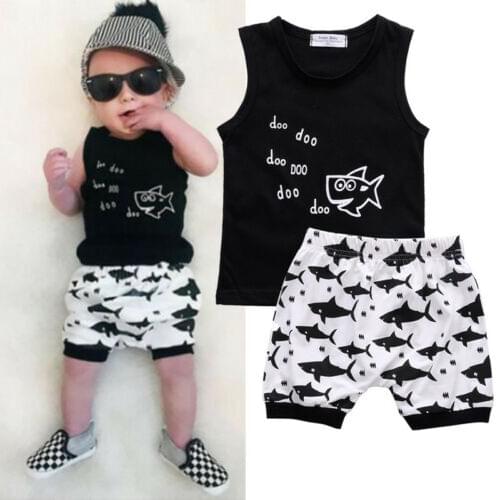 2pcs Newborn Infant Baby Boys Kids Outfits Cotton Casual Sleeveless Tops Shorts Casual Clothes Summer Sets