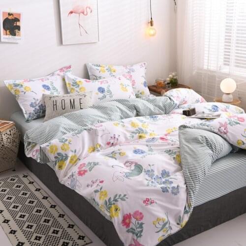 UPzo-Flower Series Polyester Bedding Set Girls Comforter Set of Sheets 150 Twin Size Bedding Bed and a Half Duvet Cover Sets