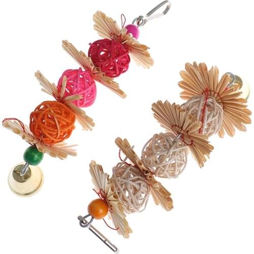 Colorful Parrot Chew Strands Bite Teeth Griiding Ball Bell Attractive Bird Parakeet Toys