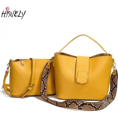 HISUELY Hot Sale New Women PU Leather Handbags Fashion Designer Black Bucket Shoulder Bags Messenger Bag High Quality BG574