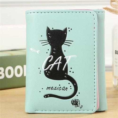 Mcneely Girl Mini Purse Fashion Short Cat Pattern Women Wallet New Design Zipper PU Leather Ladies Students Card Holder Carteras