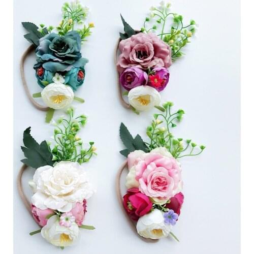Hair Accessories Lovely Baby Headband Fake Flower Nylon Hair Bands For Kids Artificial Floral Elastic Head Bands Headwear