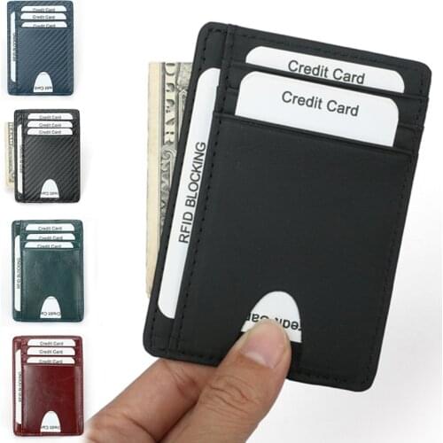 Minimalist Leather Slim Front Pocket Wallet RFID Blocking Cards Holder for Men -OPK