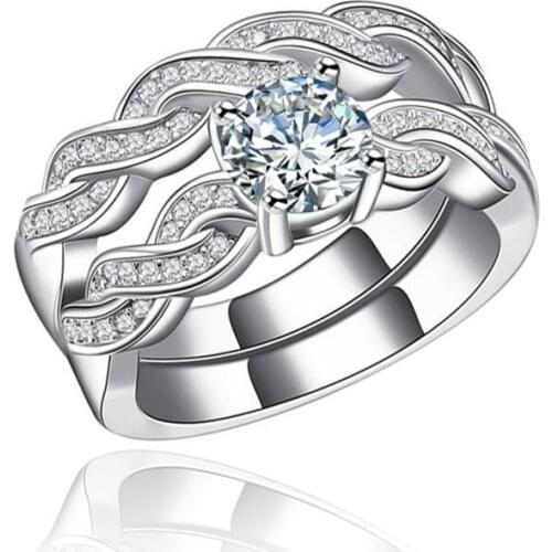 Fashion Wedding Ring Set Knot Style Silver Color Luxury 2 Round Bijoux Cubic Zirconia Jewelry For Women As Chirstmas Gift LSR127