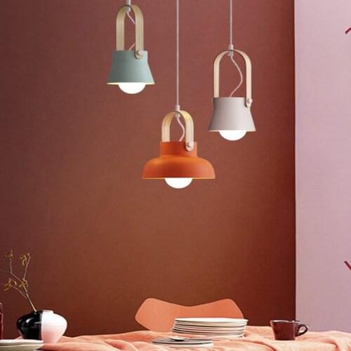 Nordic Fashion Simple Pendant Light Restaurant Light Macarons Wooden Wrought Iron Hanging Lamp Ceiling Light Decorative Light
