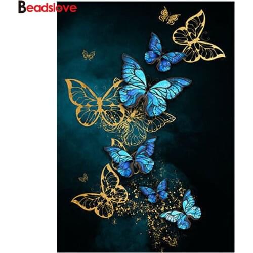 5d full square round diamond painting Golden blue butterfly sticker diamond mosaic kit diamond embroidery set crafts