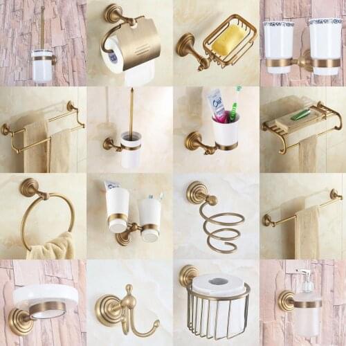 Vintage Retro Antique Brass Bathroom Accessories Set Bath Hardware Towel Bar Soap Dish Toilet Paper Holder Robe Hook mm023