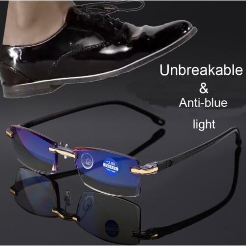 NONOR Blue Light Blocking Glasses Rimless Reading Glasses Women Men Square Frameless Presbyopic Glasses +1.0 1.5 2 2.5 4.0