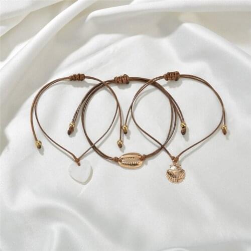 2020 New Bohemian Heart Shell Rope Chain Bracelets Bangles For Women Heart Shell Metal Charm Bracelets Sets Jewelry Gifts