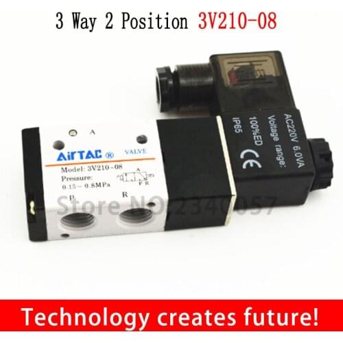 Pneumatic 3 Way 2 Position Air Directional Control Solenoid Valve 3V210-08 DC12V DC24V AC110V AC220V