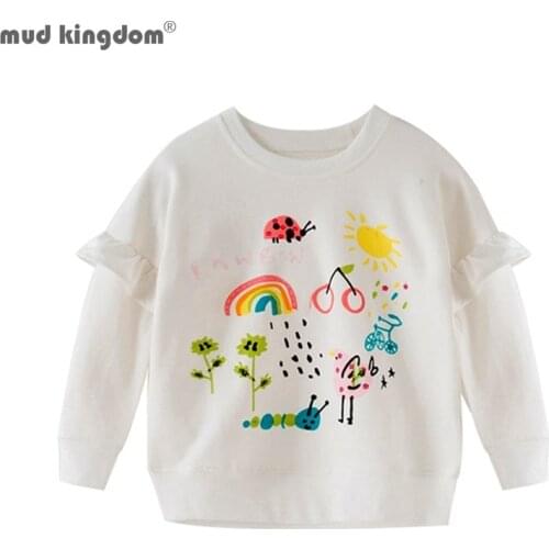 Mudkingdom Fashion Girls Sweatshirts Rainbow Ruffle Long Sleeve Pullover Casual Tops for Little Girl Clothing Loose Fit O-neck