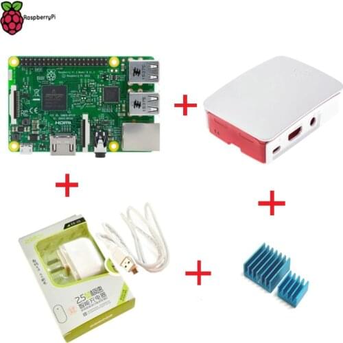 Raspberry Pi 3 Model B 1GB RAM 1.2GHz Quad-Core ARM 64 Bit CPU with Official Case+Power charger+Heat Sink Free Shipping
