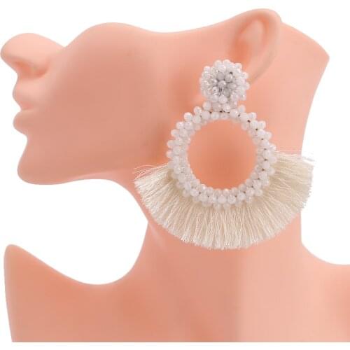 Sehuoran Drop Earring For Women Crystal Beads Handmade Tassel Earring Dangle Bohemian Large Brinco Boho Ear Oorbellen New Style