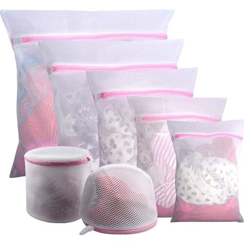7PCS Mesh Laundry Bag Polyester Washing Net Laundry Basket For Underwear Sock Washing Machine Pouch Clothes Bra Protection