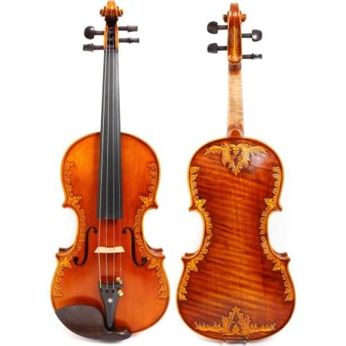 4/4 Violin One piece Tiger Flame maple Spruce wood Hand Carved Pattern Master level Strong Light