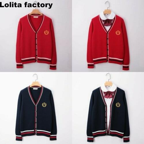 Japanese Style Students School Uniform Girl Women Sweater Long Sleeve JK School Uniforms Cardigans Crown Embroidery Sweater CH