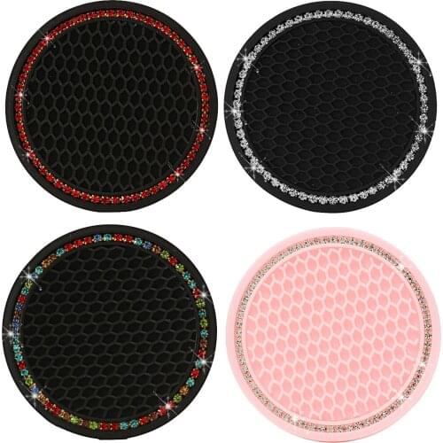 Universal Vehicle Bling Cup Holder Insert Mat Coaster Car Interior Accessories 2.75in Anti Slip Crystal Rhinestone Car Coaster